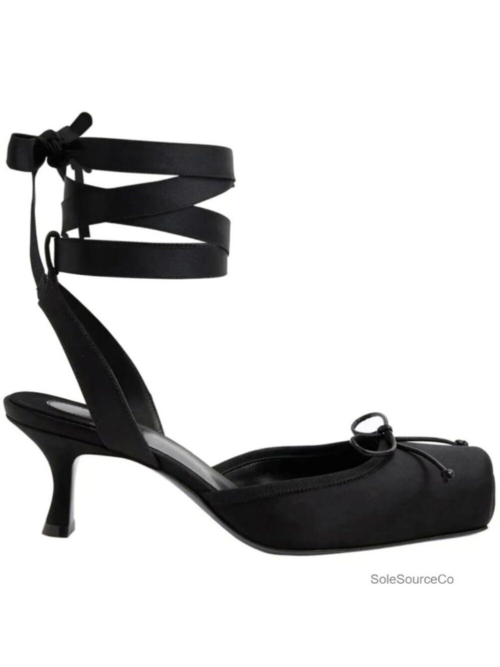 Satin Lace Up Ballet Pumps Kitten Heel Closed Toe Bow Slingback Dressy